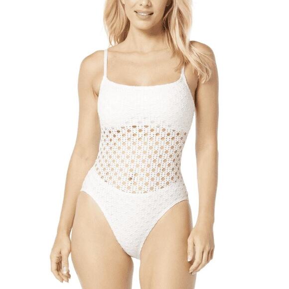 Carmen Marc Valvo Women's Crochet One-Piece Swimsuit White Size 14 NWOT - Picture 1 of 9
